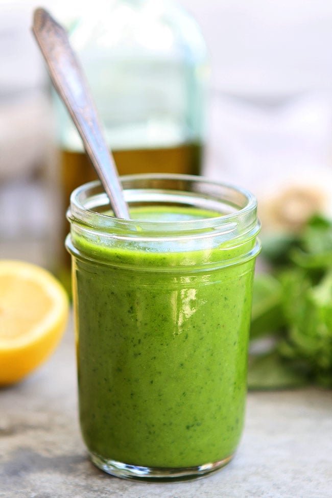 Basil Vinaigrette Recipe on twopeasandtheirpod.com This easy basil vinaigrette is great as a salad dressing or sauce for chicken, fish, vegetables, or pasta. Use up your summer basil and make it today! Basil Vinaigrette Recipe