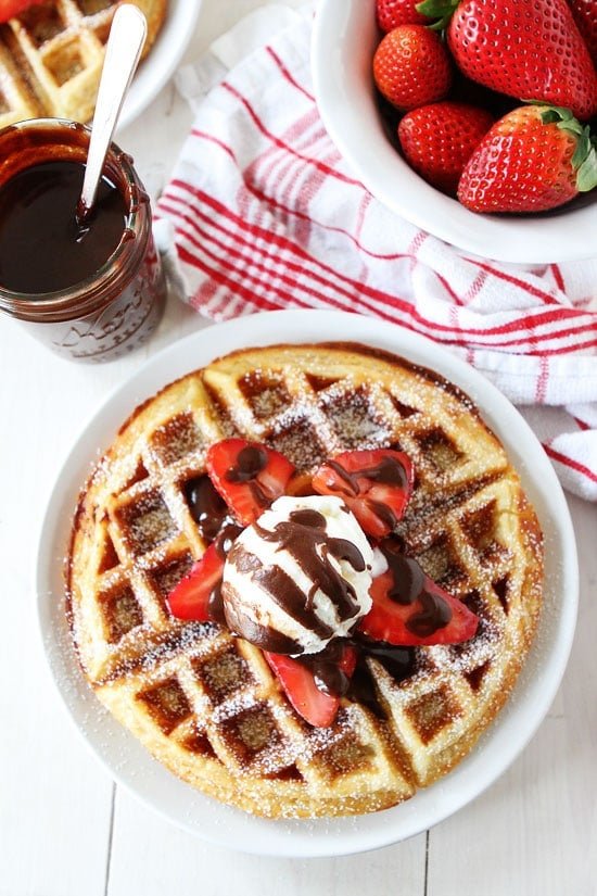 Yeasted Belgian Waffle Recipe on twopeasandtheirpod.com These waffles are great for breakfast or dessert! Refrigerate the batter in the fridge overnight and you are ready to make waffles! Yeasted Belgian Waffle Recipe on twopeasandtheirpod.com