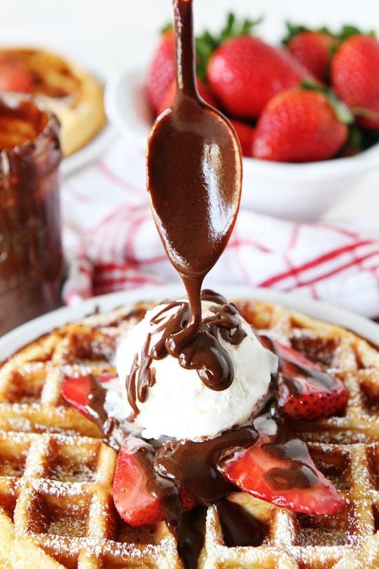 Yeasted Belgian Waffle Recipe on twopeasandtheirpod.com Refrigerate the waffle batter overnight and make waffles in the morning! These waffles are also good for dessert. Serve with ice cream and hot fudge Yeasted Belgian Waffle Recipe