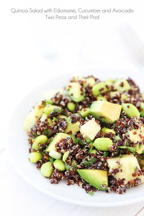 Quinoa Salad with Edamame, Cucumber and Avocado Recipe Quinoa Salad with Edamame, Cucumber and Avocado Recipe on twopeasandtheirpod.com Love this healthy salad! #glutenfree #vegan #salad