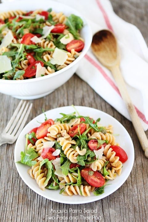 Easy Arugula Pasta Salad Recipe on twopeasandtheirpod.com Easy Arugula Pasta Salad Recipe on twopeasandtheirpod.com