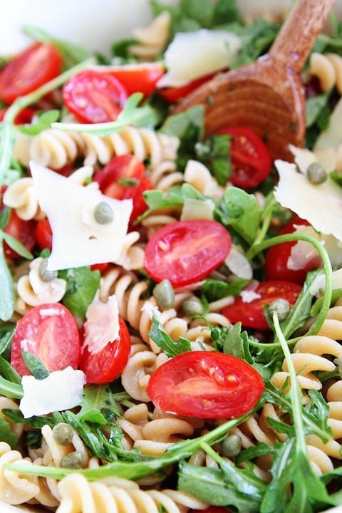 Simple Arugula Pasta Salad Recipe on twopeasandtheirpod.com Simple Arugula Pasta Salad Recipe on twopeasandtheirpod.com