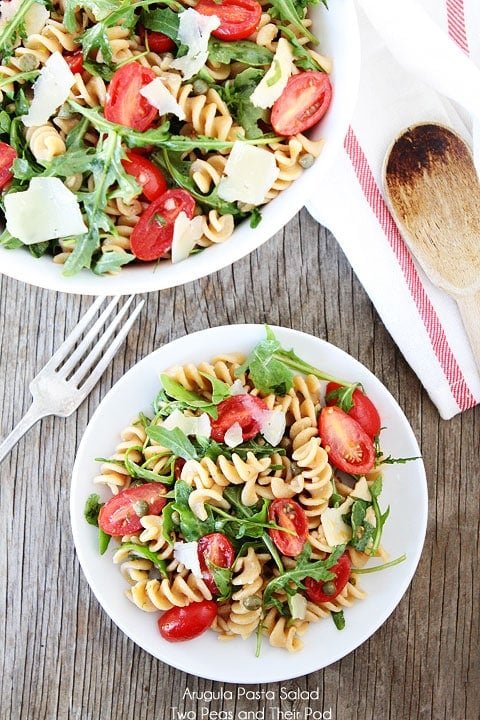 Arugula Whole Wheat Pasta Salad Recipe on twopeasandtheirpod.com Arugula Whole Wheat Pasta Salad Recipe on twopeasandtheirpod.com