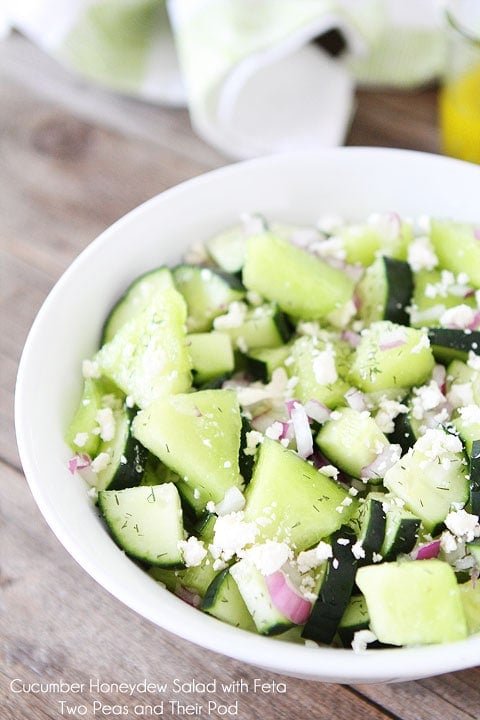 Cucumber Honeydew Salad with Feta on twopeasandtheirpod.com Cucumber Honeydew Salad with Feta on twopeasandtheirpod.com