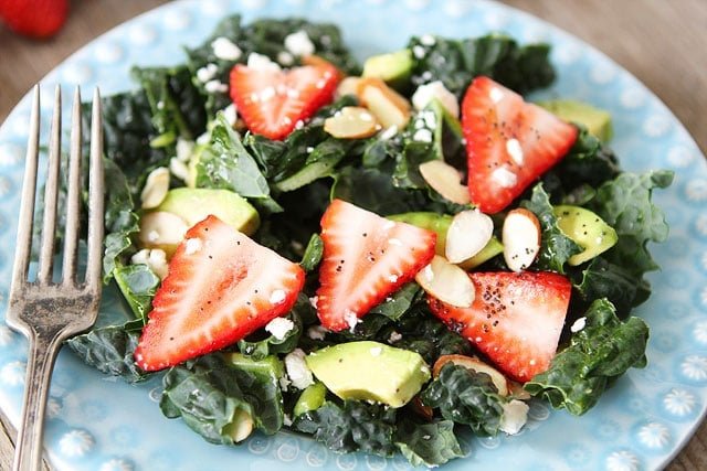 Healthy Kale, Strawberry & Avocado Salad with Lemon Poppy Seed Dressing-recipe on www.twopeasandtheirpod.com Kale-Strawberry-Avocado-Salad-6