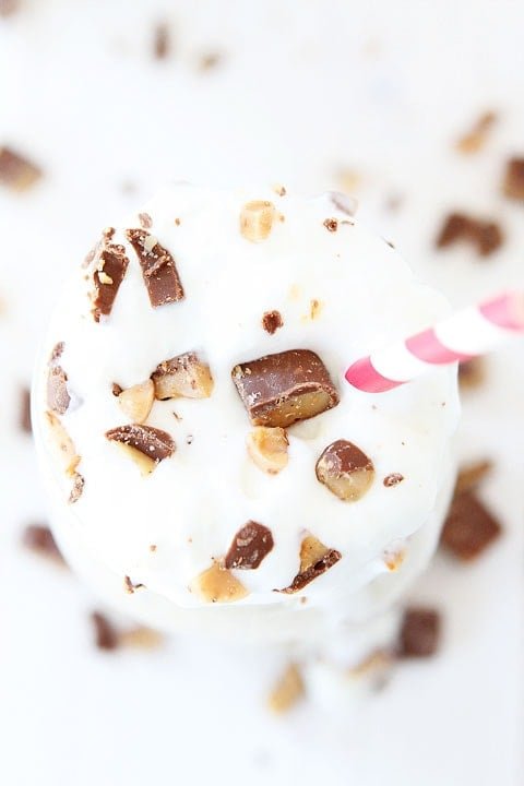 Brown Butter Toffee Milkshake Recipe Brown Butter Toffee Milkshake Recipe on twopeasandtheirpod.com The brown butter makes this shake extra special!