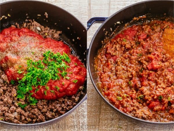 meat sauce in pan 