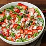 summer Strawberry salad recipe with feta, red onions and fresh strawberries