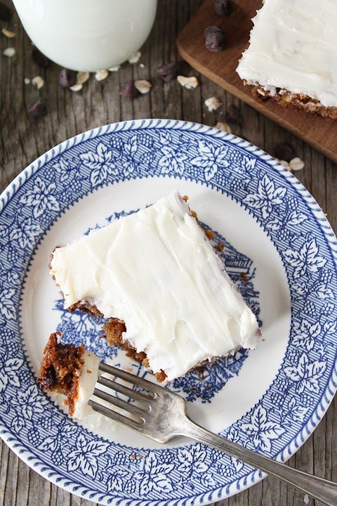 Chocolate Chip Oatmeal Cake with Cream Cheese Frosting Recipe Chocolate Chip Oatmeal Cake with Cream Cheese Frosting Recipe on twopeasandtheirpod.com A family favorite!