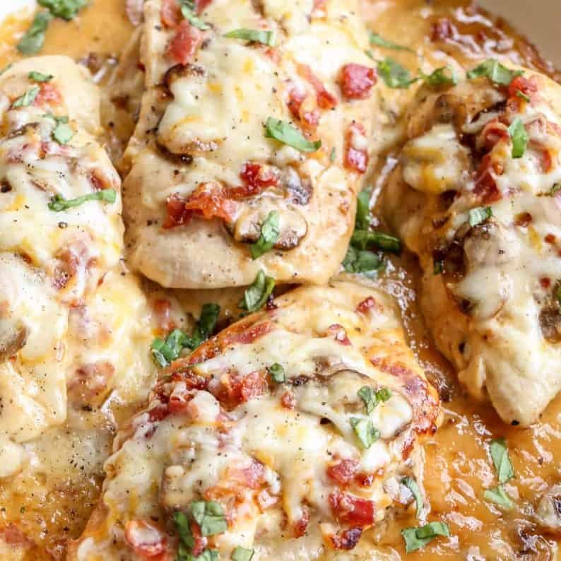Recipe for bacon mushroom stuffed chicken breast. The stuffed chicken breast is amazing with the homemade honey mustard sauce.