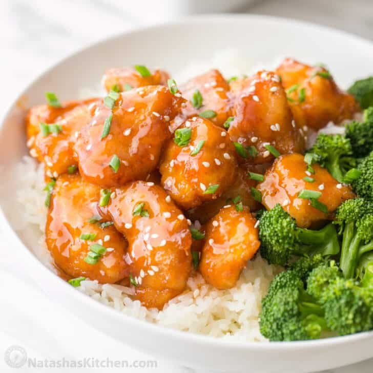 sweet and sour chicken over rice