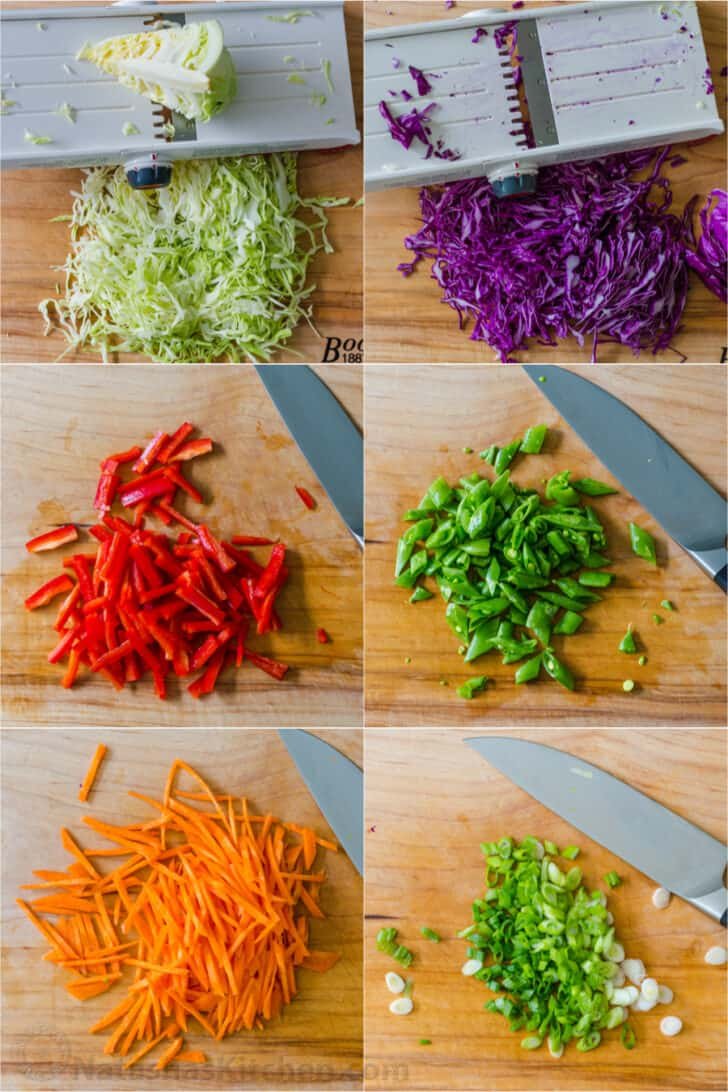 Step by step of cutting all the veggies for the salad