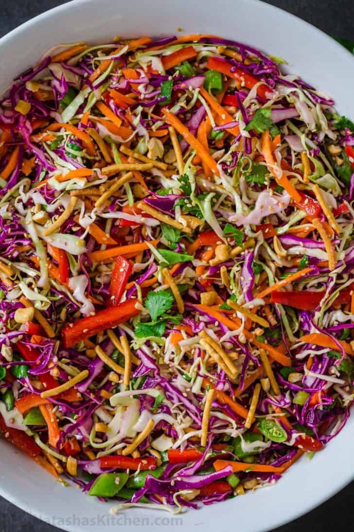 Asian Chipped salad mixed together in a bowl