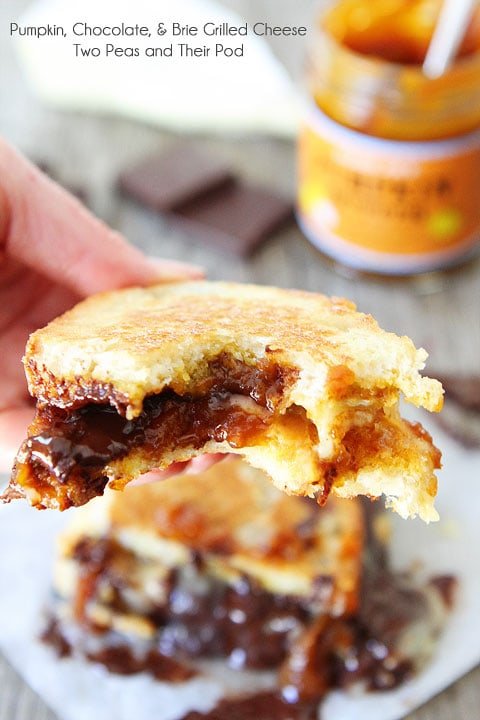 Pumpkin, Chocolate, and Brie Grilled Cheese Sandwich Recipe on twopeasandtheirpod.com Such a treat! Pumpkin, Chocolate, and Brie Grilled Cheese Sandwich Recipe on twopeasandtheirpod.com Such a treat!