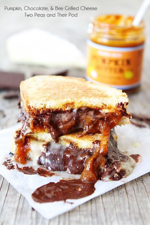 Pumpkin, Chocolate, and Brie Grilled Cheese Sandwich Recipe on twopeasandtheirpod.com This decadent grilled cheese is AMAZING! Pumpkin, Chocolate, and Brie Grilled Cheese Sandwich Recipe on twopeasandtheirpod.com This decadent grilled cheese is AMAZING!