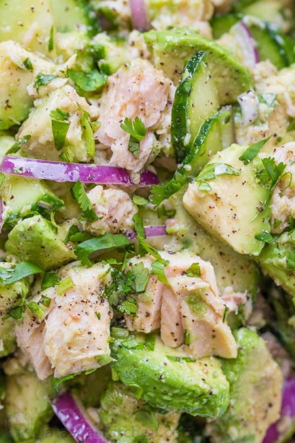 This Avocado Tuna Salad has incredible fresh flavor! Tuna Avocado Salad is loaded with protein. The avocado adds a healthy and highly satisfying creaminess. | natashaskitchen.com