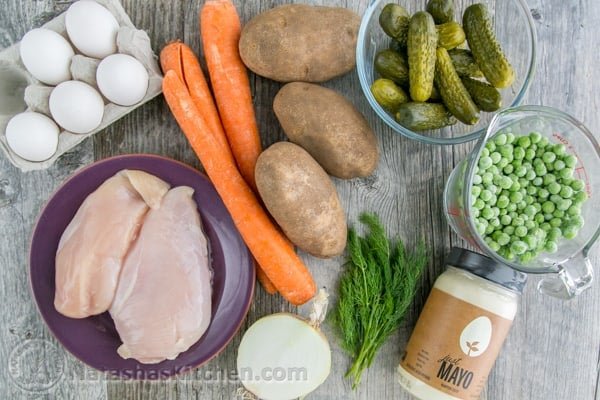 The most exciting potato salad you'll try! This chicken olivye is a favorite at church potlucks. | natashaskitchen.com 