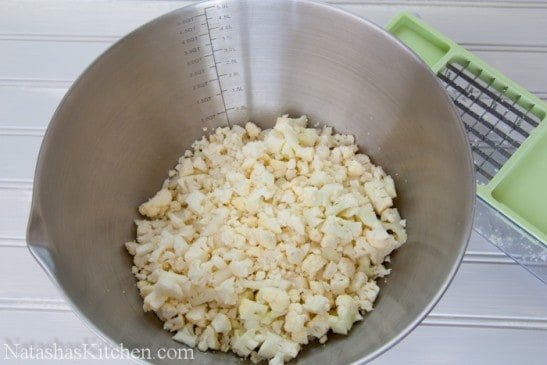 Diced cauliflower in a bowl 