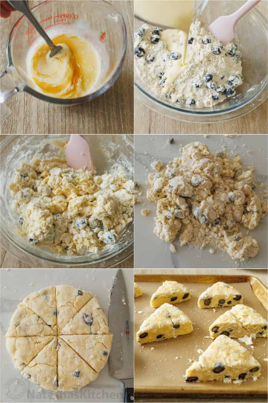 How to make blueberry scones step by step and shape the dough into wedges