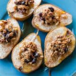 Baked Pears stuffed with maple pecans and oats