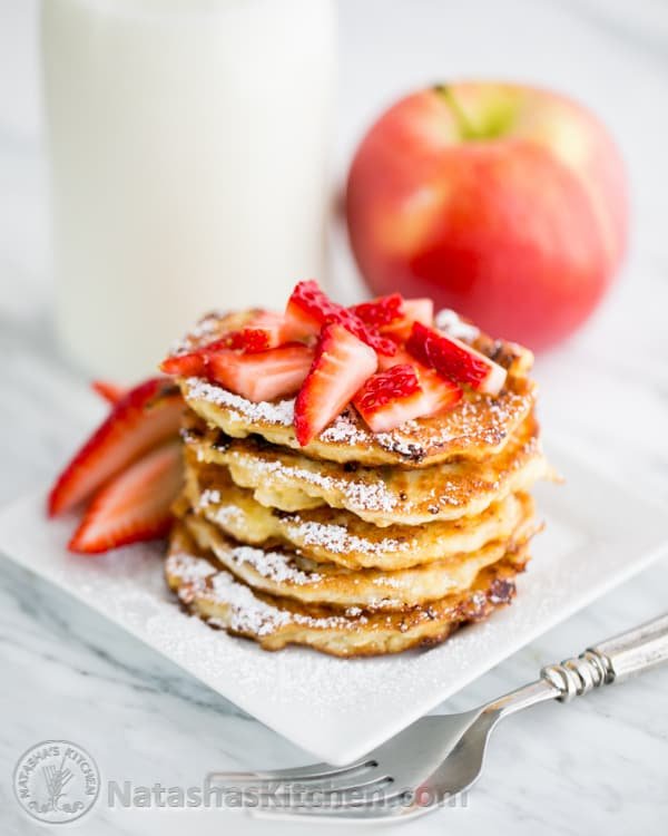  What I love about these Apple and Cottage Cheese Pancakes (besides being delicious), is they're so quick and easy to make. So fluffy, you have to make them!