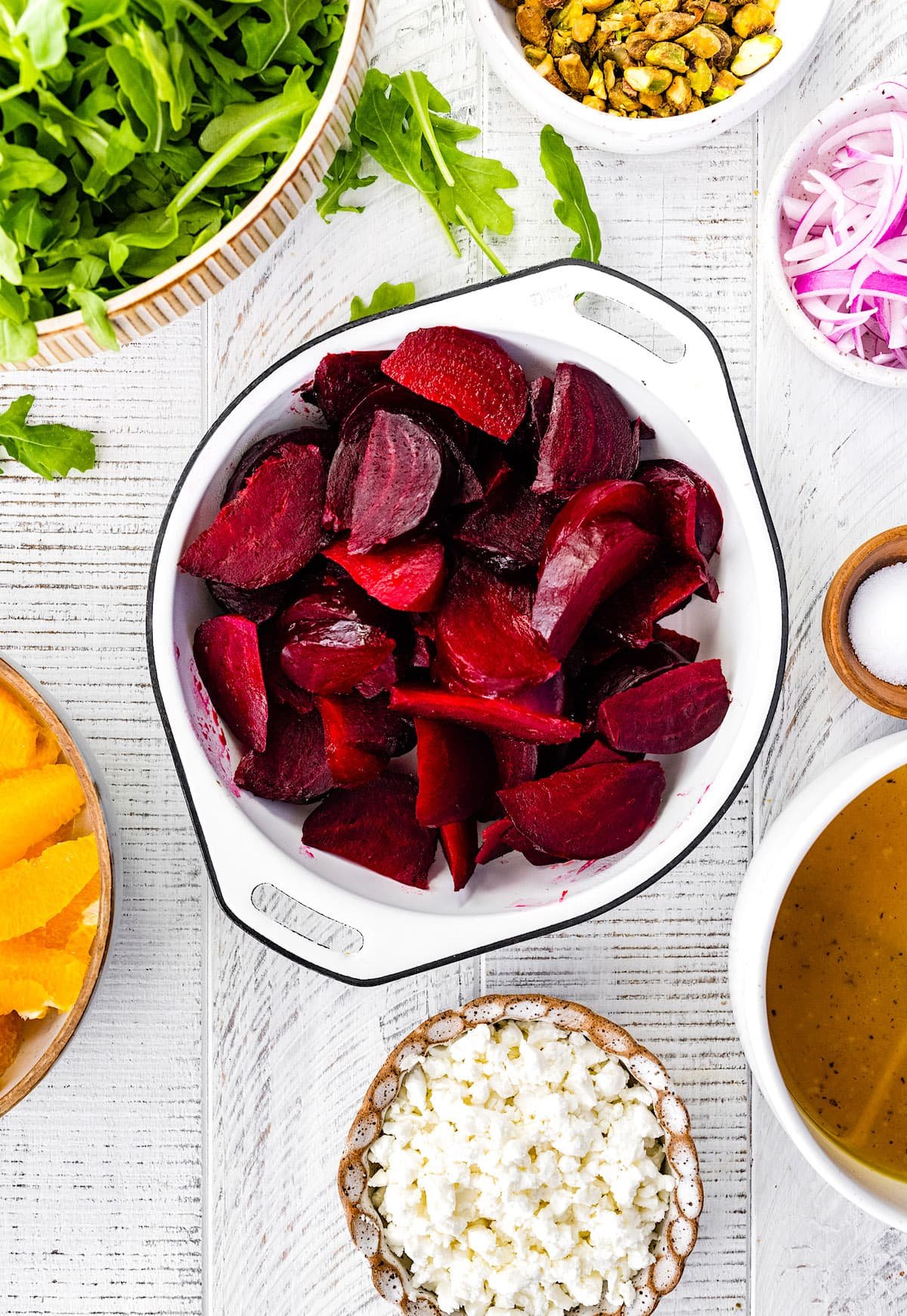 roasted beets in a bowl to make beet salad.