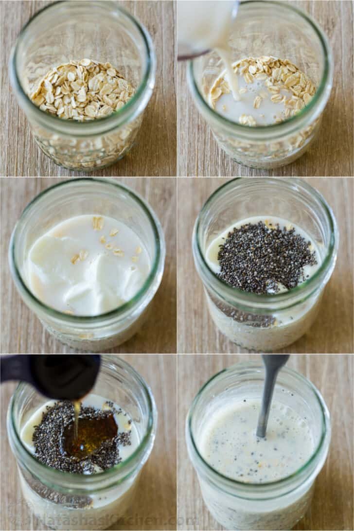 Easy and creamy Overnight Oats is the best make-ahead breakfast. No cooking required! Just stir, refrigerate and add your favorite toppings. Step by step how to make overnight oats