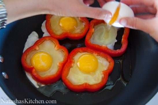 The bell pepper adds gorgeous color and a very healthy veggie to your morning. Impress your family and breakfast guests with this Bell Pepper egg-in-a-hole.