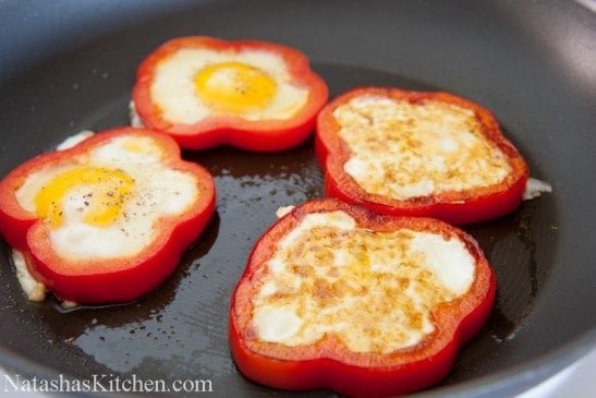 The bell pepper adds gorgeous color and a very healthy veggie to your morning. Impress your family and breakfast guests with this Bell Pepper egg-in-a-hole.