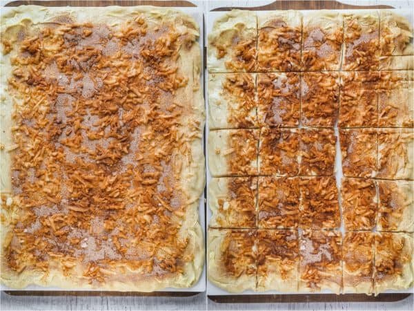 Step-by-step photo instructions how to make an apple bread loaf. 
