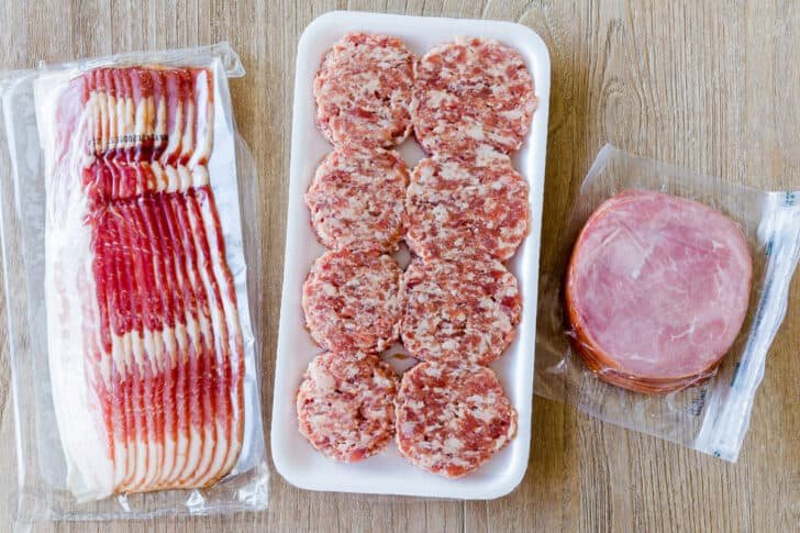Protein options for egg quesadillas with bacon, sausage and ham