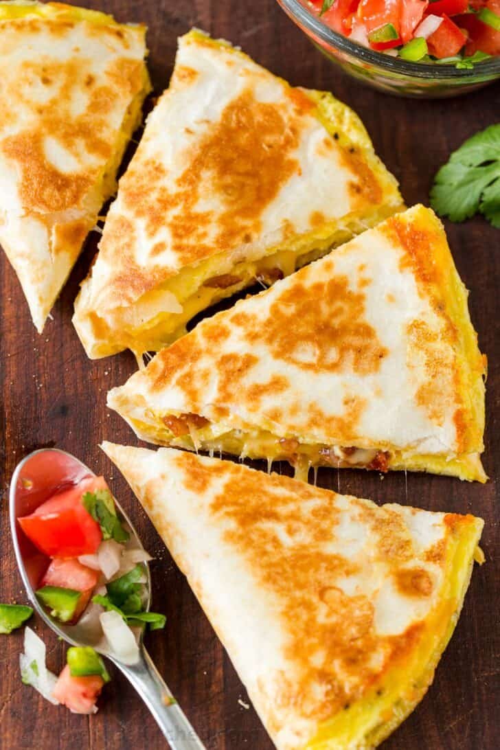 Breakfast quesadillas served with pico de gallo
