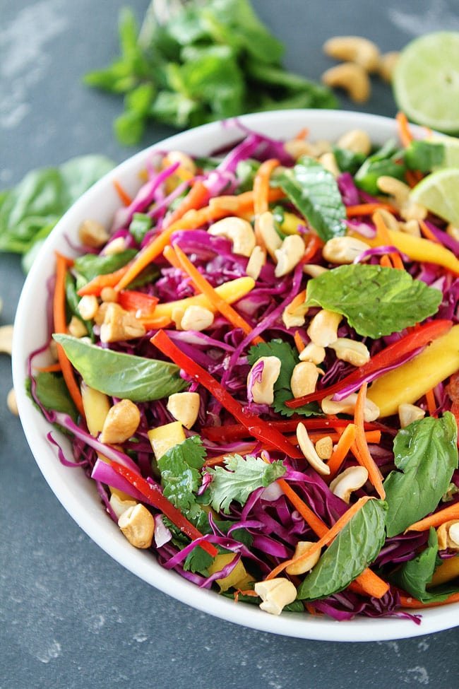 Thai Cabbage Salad Recipe on twopeasandtheirpod.com This healthy Thai-style cabbage salad is light, bright, and packed with crunch and flavor. Thai Cabbage Salad Recipe