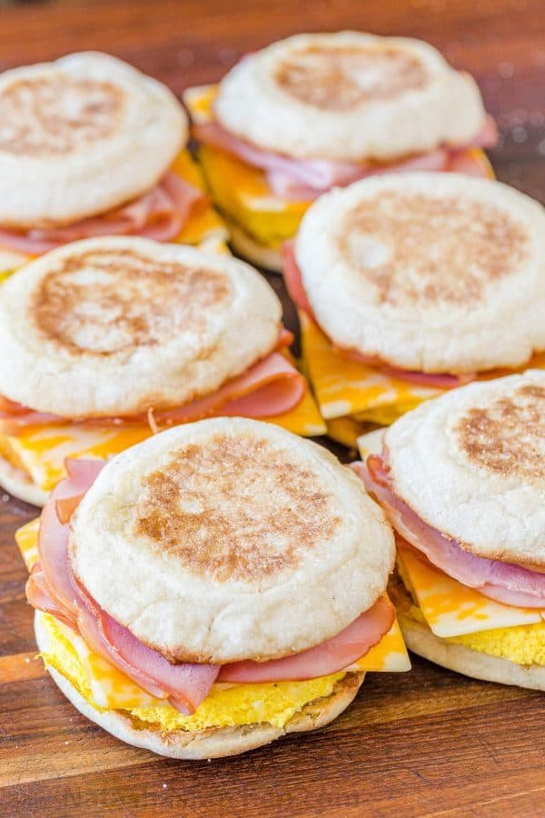 Assembled make-ahead breakfast sandwiches