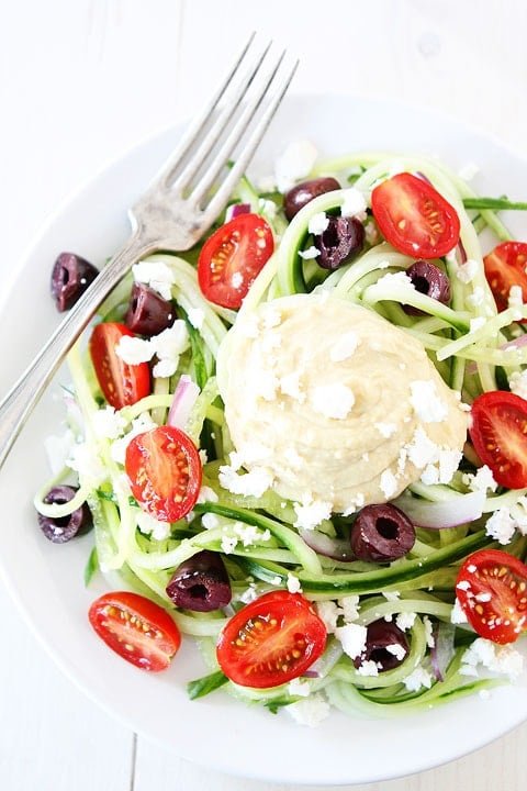 Greek Salad Recipe Greek Cucumber Noodles Recipe on twopeasandtheirpod.com Love this fresh and healthy dish! #glutenfree #summer