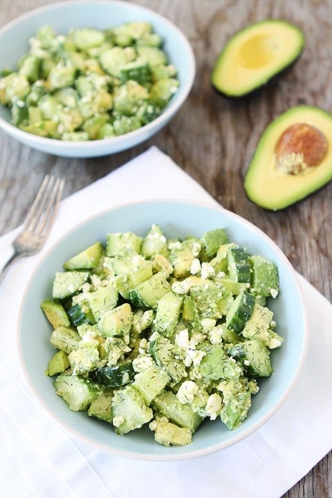 Cucumber, Avocado, and Feta Salad Recipe Cucumber, Avocado, and Feta Salad Recipe on twopeasandtheirpod.com. This fresh and simple salad only takes 5 minutes to make! #salad #glutenfree #vegetarian