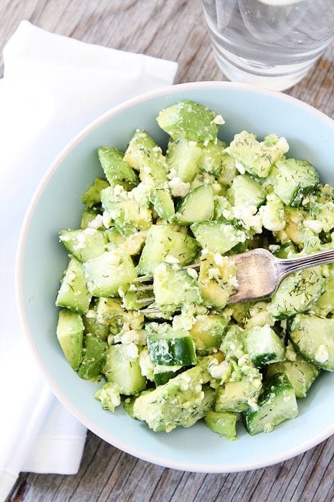 Cucumber, Avocado, and Feta Salad Recipe Cucumber, Avocado, and Feta Salad Recipe on twopeasandtheirpod.com. This fresh and simple salad is perfect for summer and it only takes 5 minutes to make!