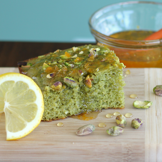 Healthy Pistachio Snacking Cake (with hidden veggies!) and a Citrus Glaze
