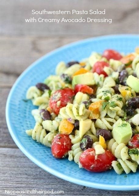 Southwestern Pasta Salad with Creamy Avocado Dressing | www.twopeasandtheirpod.com