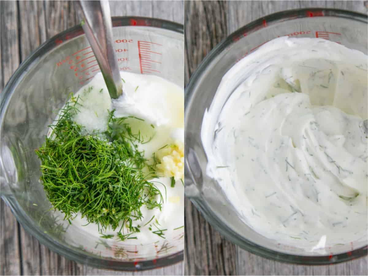 This easy Creamy Cucumber Salad combines cucumbers and red onions with a sour cream, lemon, and dill sauce that won't be able to resist! Dressing for cucumber salad in cup