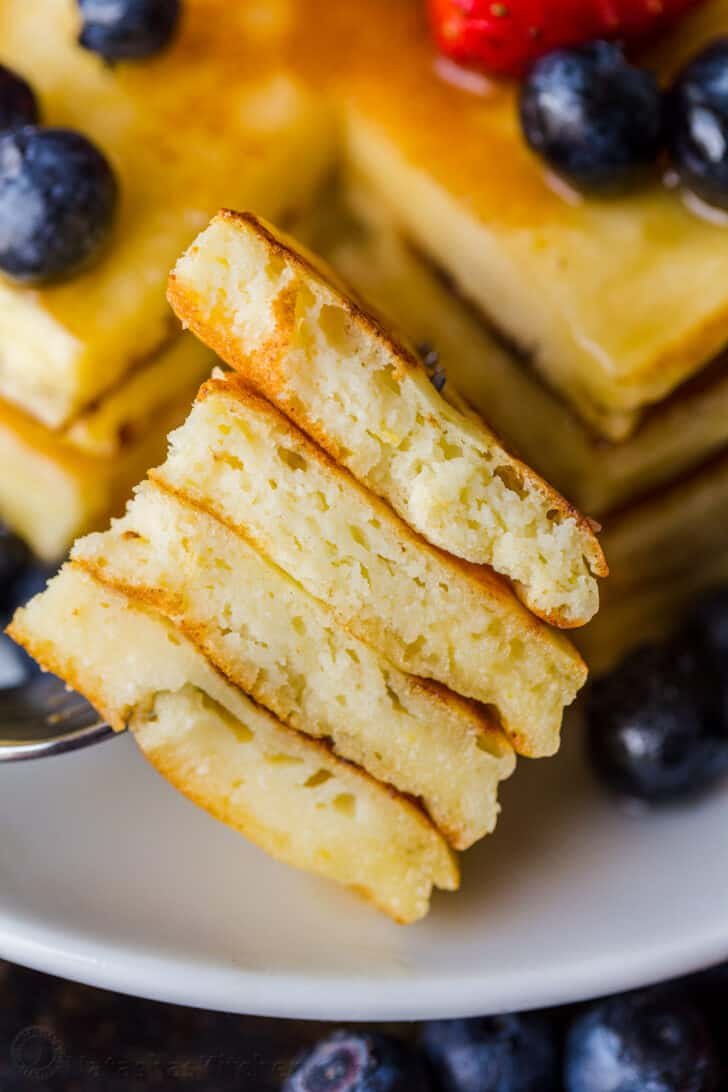 Pancake slices on a fork