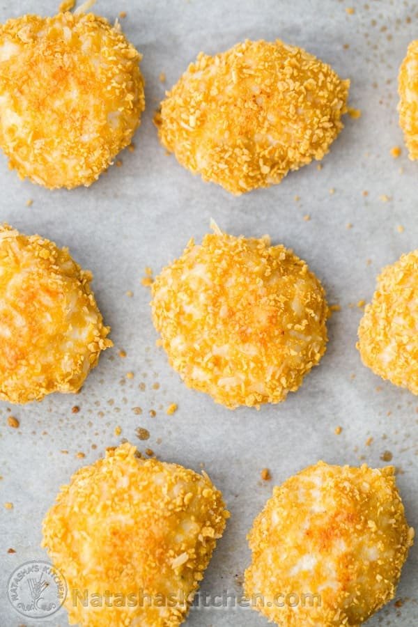 Homemade chicken nuggets breaded and baked