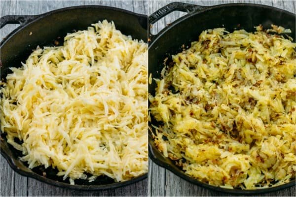 This breakfast casserole goes from stove to oven in one pan. Under the gooey cheesy crust, it's loaded with bacon, hash browns and of course, more cheese!