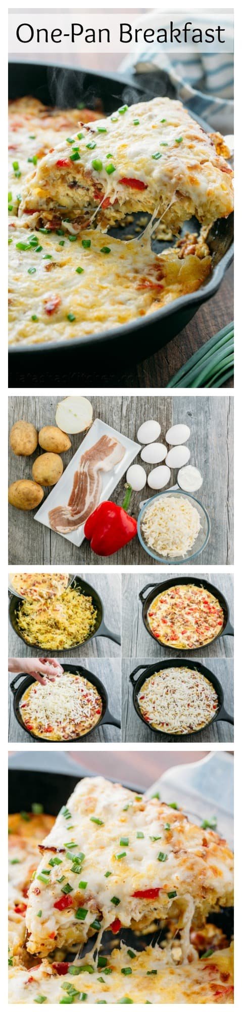 This breakfast casserole goes from stove to oven in one pan. Under the gooey cheesy crust, it's loaded with bacon, hash browns and of course, more cheese!