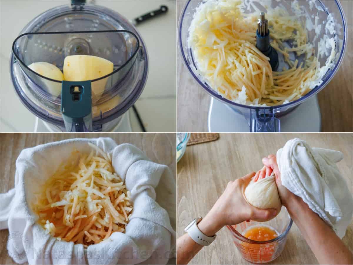 Shredded potatoes for potato latke recipe How to drain excess liquid from grated potatoes for latkes