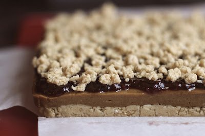 Healthy Peanut Butter and Jelly Shortbread Bars (gluten free, no bake, high protein) - Desserts with Benefits