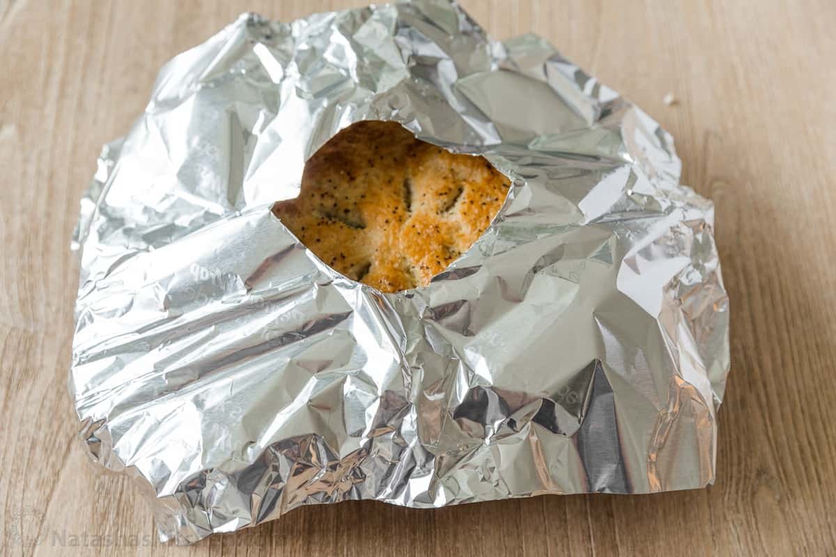 Foil wrapped on Chicken pot pie acting as a pie shield for baking