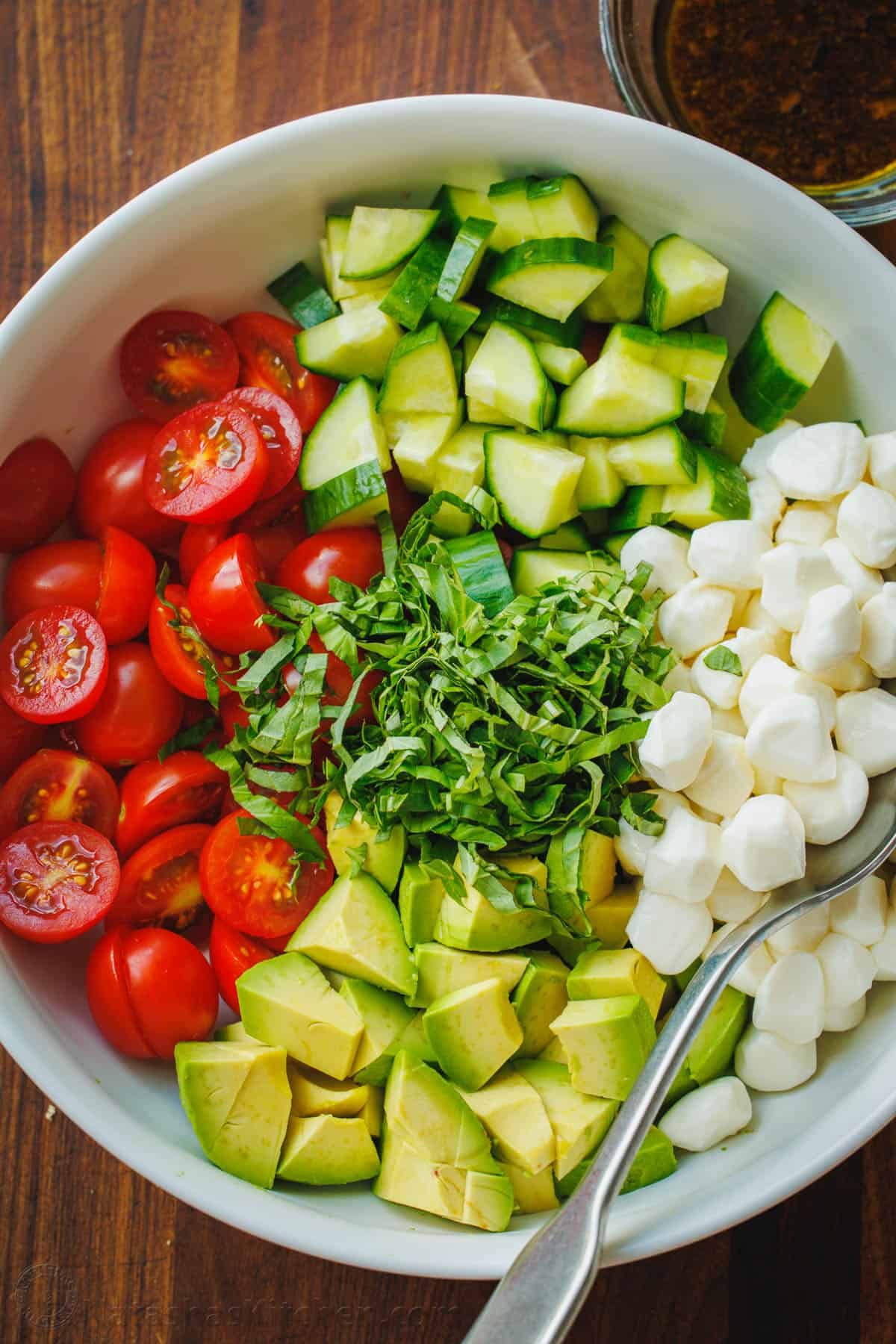 tomato and mozzarella salad before mixing