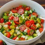 Tomato Mozzarella salad recipe in a bowl with balsamic vinegar dressing