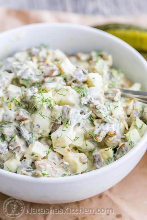 The addition of mushrooms and a flavorful dressing takes this egg salad over the top. Great lunch idea. Easy & Super Tasty! | natashaskitchen.com